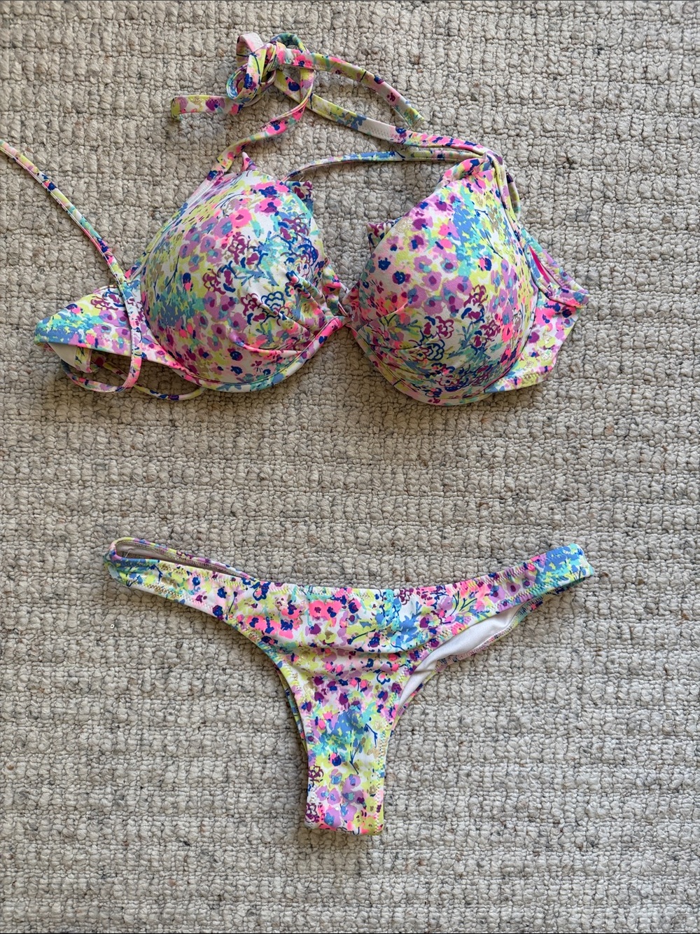 Victoria's Secret White Lined Floral Bikini set